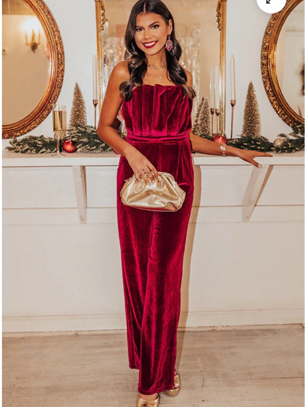 Entro Red Sangria Strapless Sexy Velvet Jumpsuit